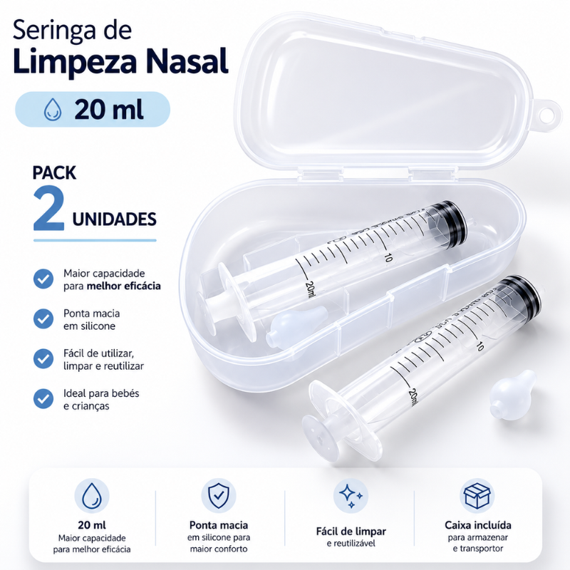 Seringa de Limpeza Nasal 20ml para Bebé – Lavagem Mais Eficaz e Confortável