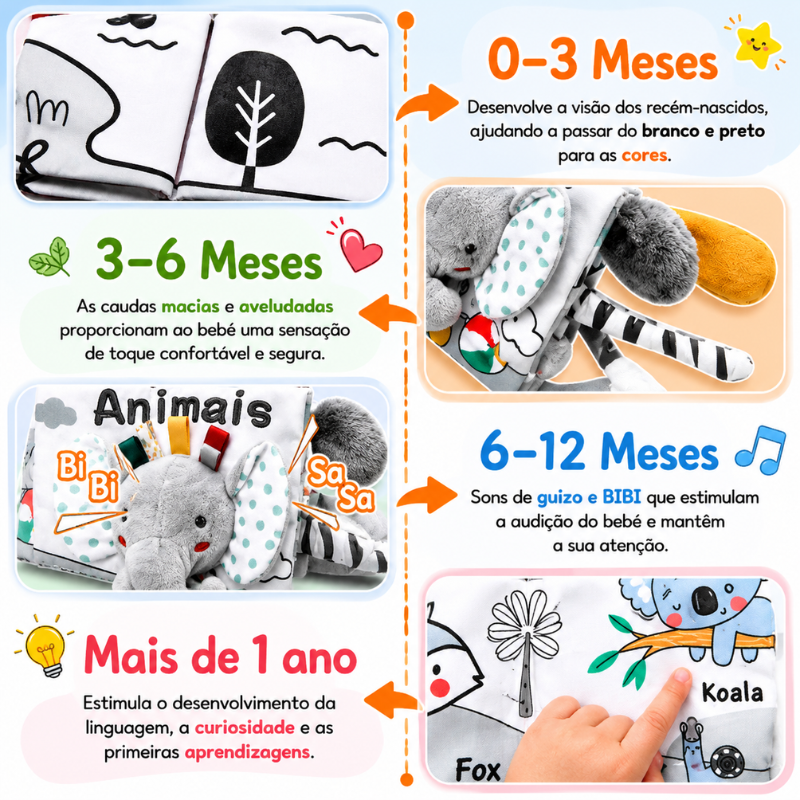 Livro Sensorial para Bebé em Tecido – Elefante & Animais Marinhos
