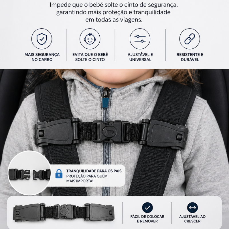 Fecho de Segurança ajustável para Cinto Auto Infantil – Protege o Bebé no Carro