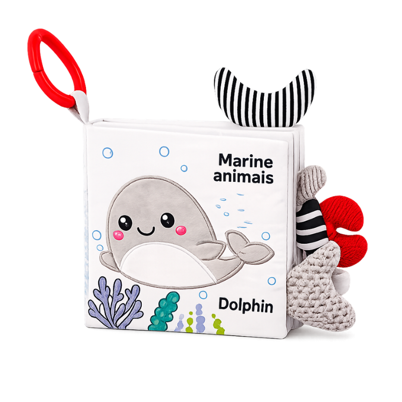 Livro Sensorial para Bebé em Tecido – Elefante & Animais Marinhos