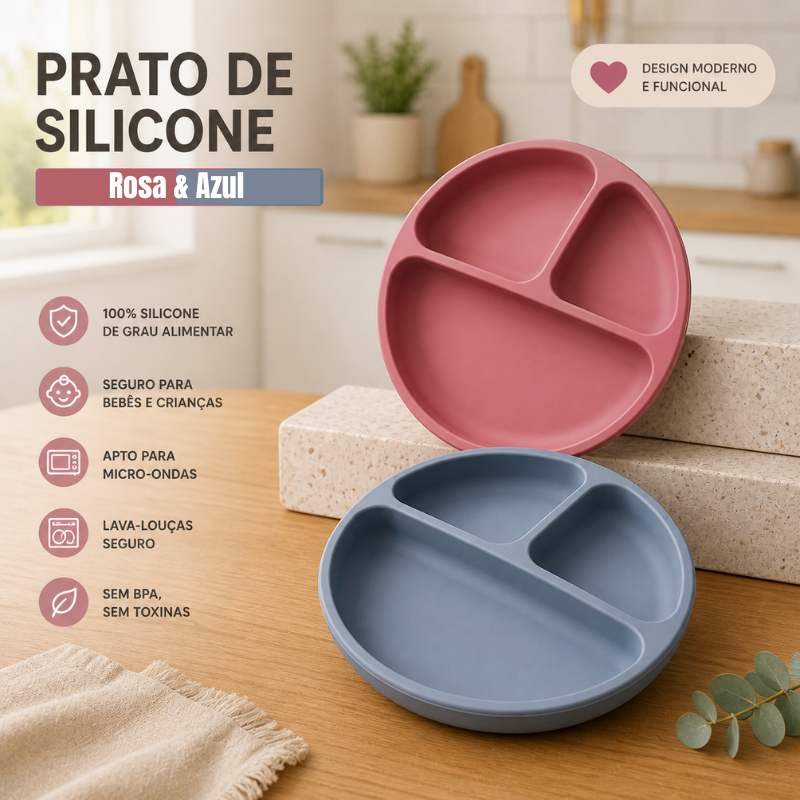 Prato de Silicone com Ventosa para Bebé – Antiderrame e Seguro