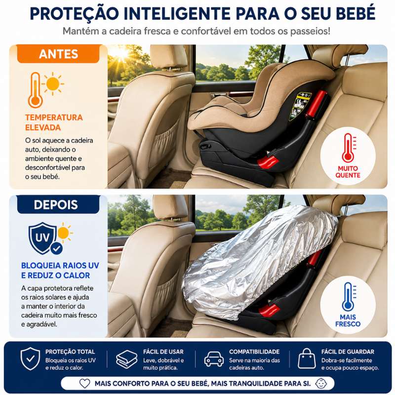 Capa Protetora para Cadeira Auto de Bebé – Menos Calor e Mais Conforto