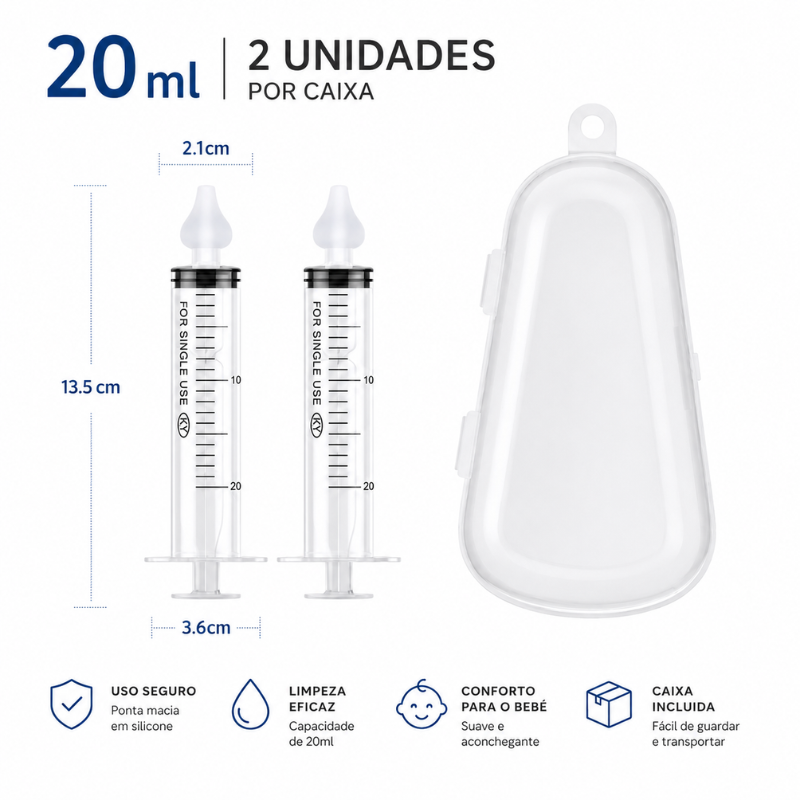 Seringa de Limpeza Nasal 20ml para Bebé – Lavagem Mais Eficaz e Confortável