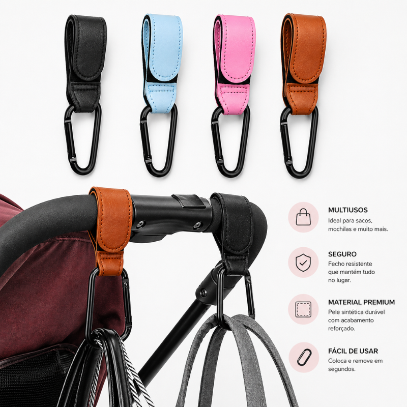 Suporte Universal para Carrinho – Gancho Reforçado 360º em Couro