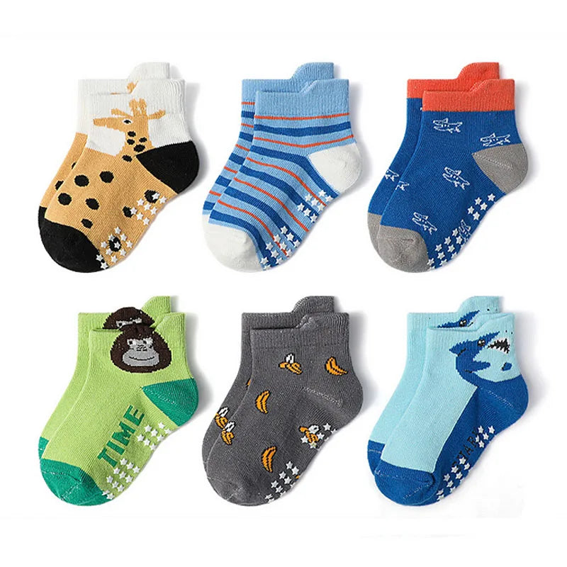 Meias Antiderrapantes para Bebé e Criança – Pack 6 Pares com Animais